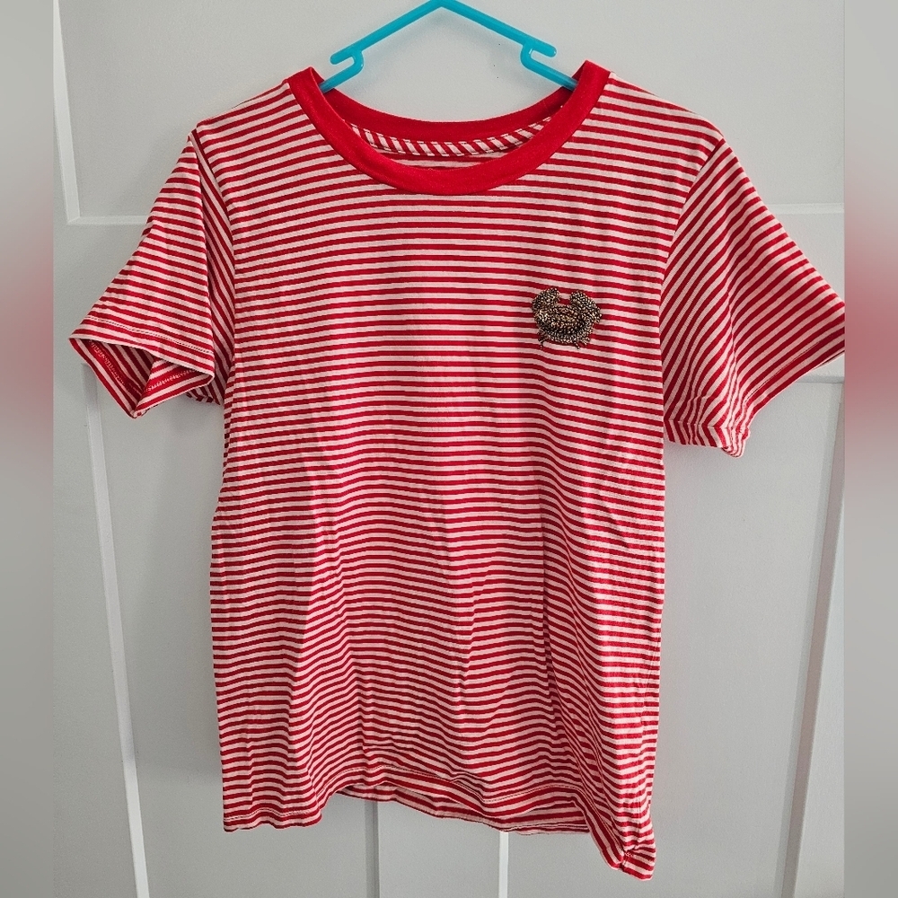 J. Crew Red and White Striped Short Sleeve Tee